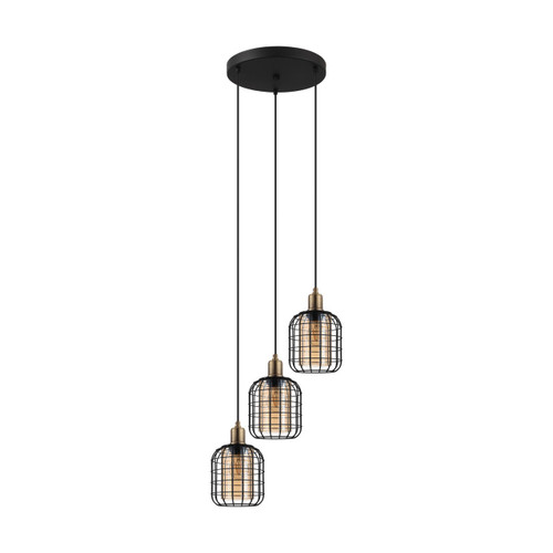 Eglo Lighting Chisle 3 Light Black with Bronze and Amber Glass Cluster Pendant Light