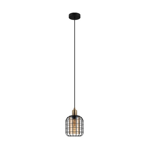 Eglo Lighting Chisle Black with Bronze and Amber Glass Pendant Light