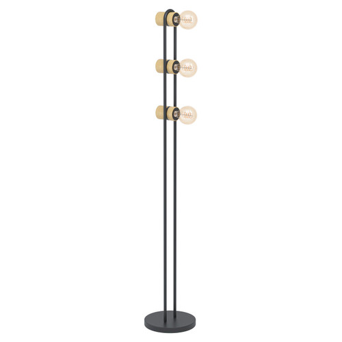 Eglo Lighting Chieveley 3 Light Black with Wood Floor Lamp