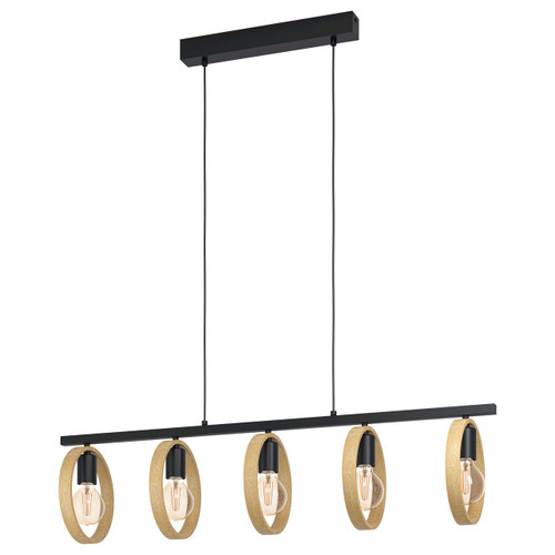 Eglo Lighting Ipsden 5 Light Black with Wood Bar Pendant Light