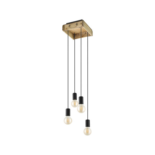 Eglo Lighting Wootton 4 Light Black with Wood Crate Cluster Pendant Light