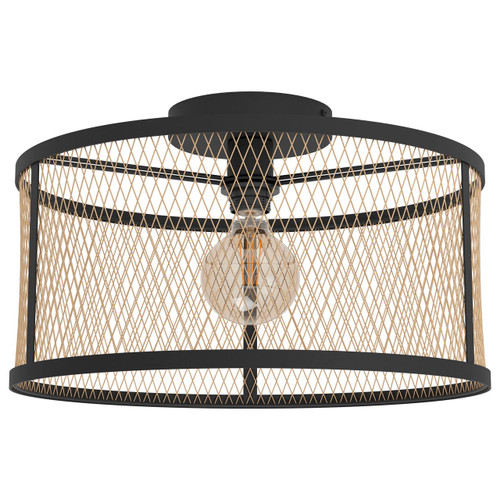Eglo Lighting Dellow Black with Brass Wire Shade Flush Ceiling Light
