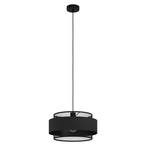 Eglo Lighting Bazely Black with Black Fabric Shade Pendant Light