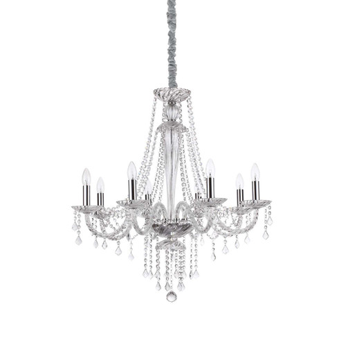 Ideal-Lux Amadeus SP8 8 Light Clear with Blown Glass and Crystal Chandelier Pendant Light