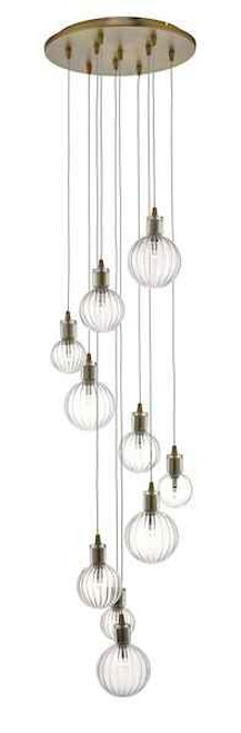 Dita 10 Light Brass and Glass Cluster Pendant Light