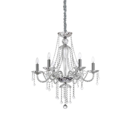 Ideal-Lux Amadeus SP6 6 Light Clear with Blown Glass and Crystal Chandelier Pendant Light