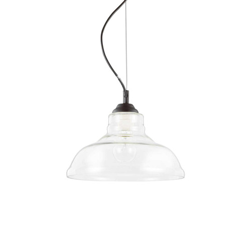 Ideal-Lux Bistro' SP1 Black with Clear Glass Plate Pendant Light 