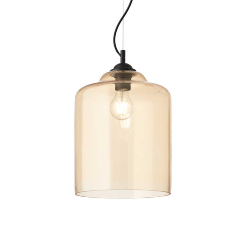 Ideal-Lux Bistro' SP1 Black with Amber Glass Square Pendant Light 