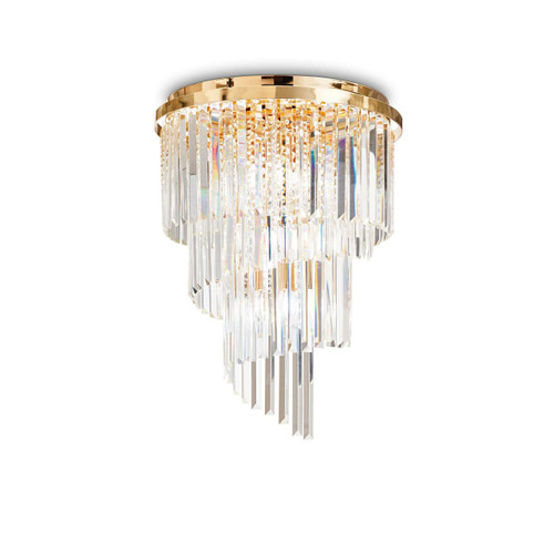 Ideal-Lux Carlton PL12 12 Light Gold with Crystal Flush Ceiling Light 
