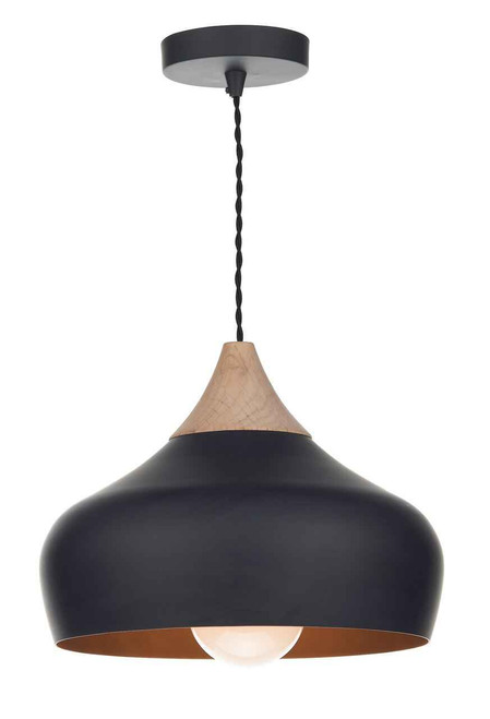 Gaucho Black Metal and Wood Effect Pendant Light