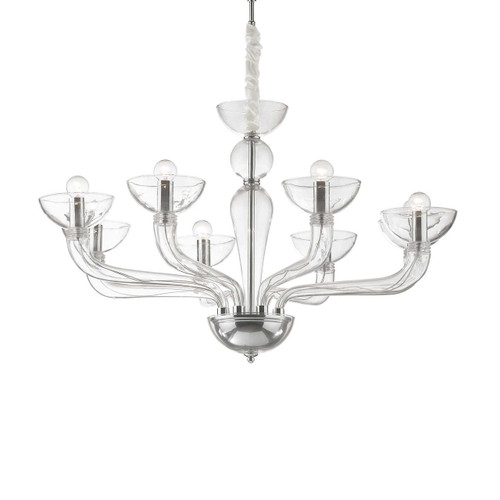 Ideal-Lux Casanova SP8 8 Light Clear Glass Candle Cup Chandelier 