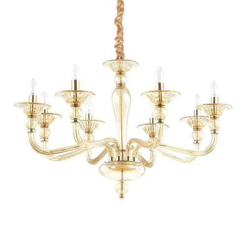 Ideal-Lux Danieli SP8 8 Light Gold with Amber Glass Chandelier 