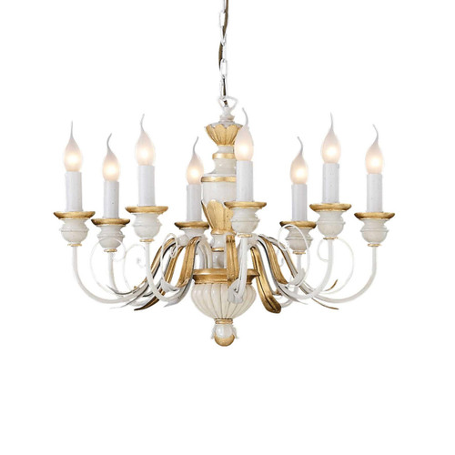 Ideal-Lux Firenze SP8 8 Light Antique White Resin with Gold Chandelier 
