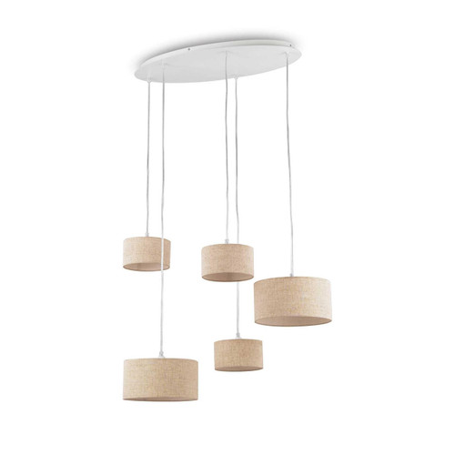 Ideal-Lux Ekos SP5 5 Light White with Canvas Shades Cluster Pendant Light 
