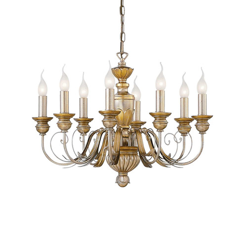 Ideal-Lux Firenze SP8 8 Light Antique Gold Resin with White Chandelier 