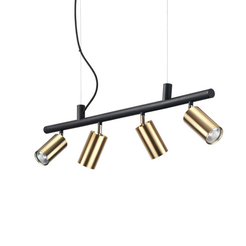 Ideal-Lux Dynamite SP4 4 Light Brass with Black Adjustable Tube Bar Pendant Light 