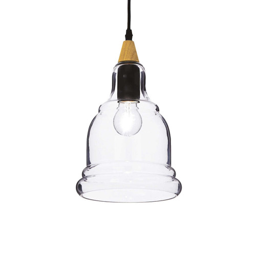 Ideal-Lux Gretel SP1 Black with Wood Pendant Light 