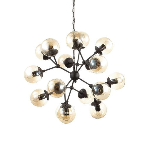 Ideal-Lux Kepler SP18 18 Light Black with Amber Glass Pendant Light 