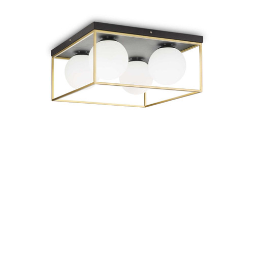 Ideal-Lux Lingotto PL4 4 Light Brass with White Sphere Flush Ceiling Light 