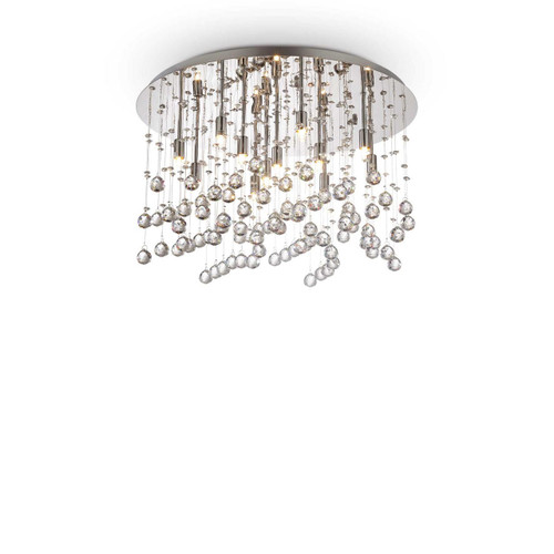 Ideal-Lux Moonlight PL12 12 Light Chrome with Crystal Flush Ceiling Light 