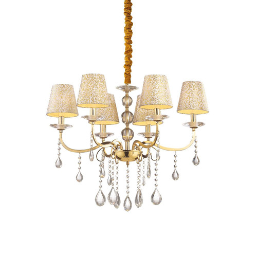 Ideal-Lux Pantheon SP6 6 Light Gold with Crystal Glass Pendant Light 