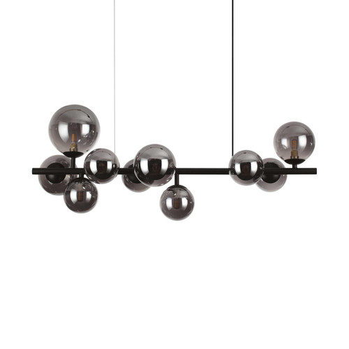 Ideal-Lux Perlage SP10 10 Light Black with Glass Diffuser Linear Bar Pendant Light 
