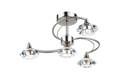 Luther 4 Light Satin Chrome Crystal Semi Flush Ceiling Light