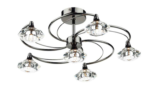 Luther 6 Light Black Chrome Crystal Semi Flush Ceiling Light