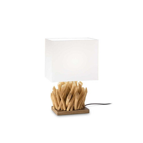 Ideal-Lux Snell TL1 White Shade and Wood Base 39.5cm Table Lamp 