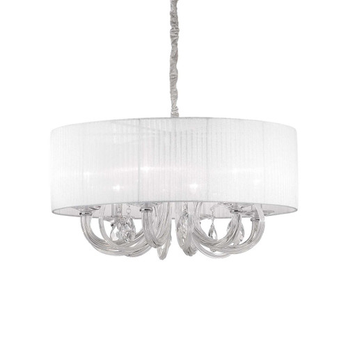 Ideal-Lux Swan SP6 6 Light Chrome with White Shaded Pendant Light 