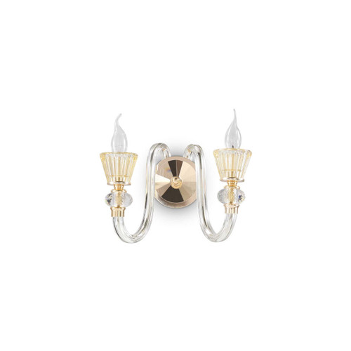 Ideal-Lux Strauss AP2 2 Light Golden with Amber Glass Wall Light 