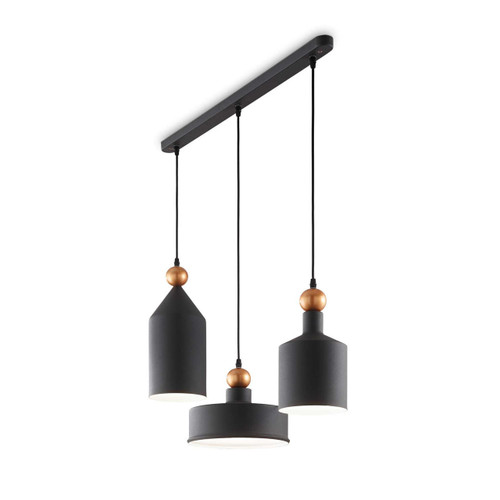 Ideal-Lux Triade SP3 3 Light Grey with Golden Sphere Bar Pendant Light 