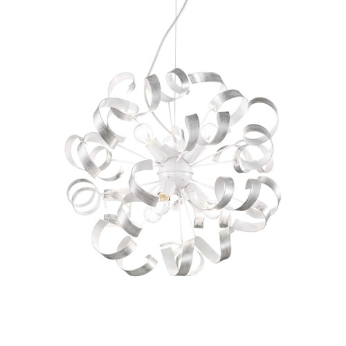Ideal-Lux Vortex SP6 6 Light White with Silver Spirals Pendant Light 