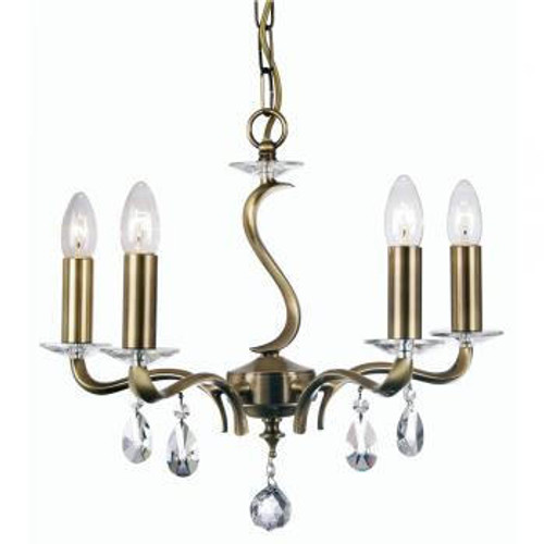 Oaks Lighting Cobra 5 Light Antique Brass with Crystal  45cm Chandelier Pendant Light 