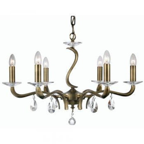 Oaks Lighting Cobra 6 Light Antique Brass with Crystal Chandelier Pendant Light 