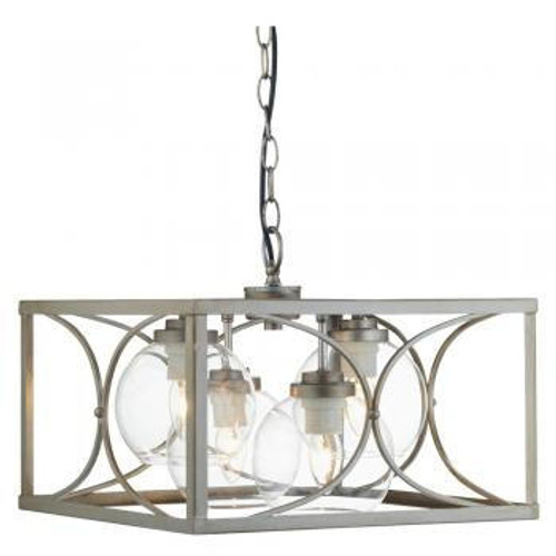 Oaks Lighting Rut 4 Light Matt Silver with Glass Sphere Pendant Light 