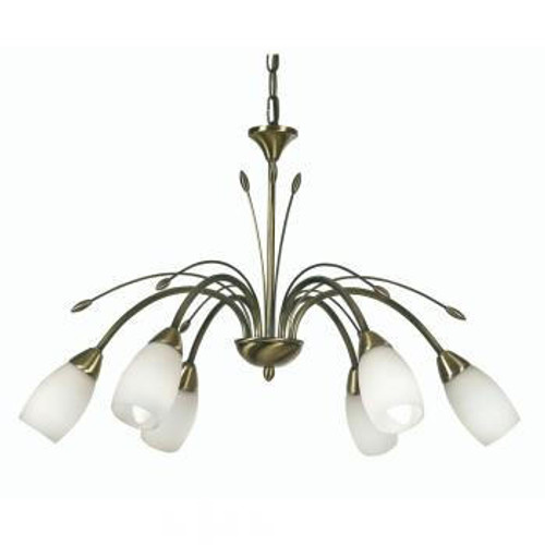 Oaks Lighting Antwerp 6 Light Antique Brass with Opal Diffuser Dual Mount Pendant Light 