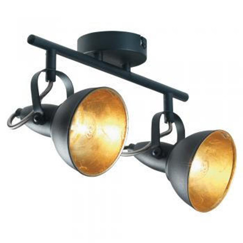 Oaks Lighting Jurva 2 Light Sanded Black with Gold Inside Adjustable Spotlight  