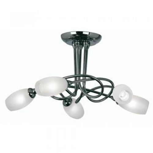 Oaks Lighting Tara 5 Light Mirror Black with Opal Glass Diffuser Semi Flush Ceiling Light 