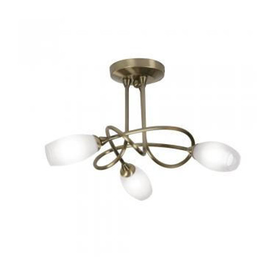 Oaks Lighting Tara 3 Light Antique Brass with Opal Glass Diffuser Semi Flush Ceiling Light 