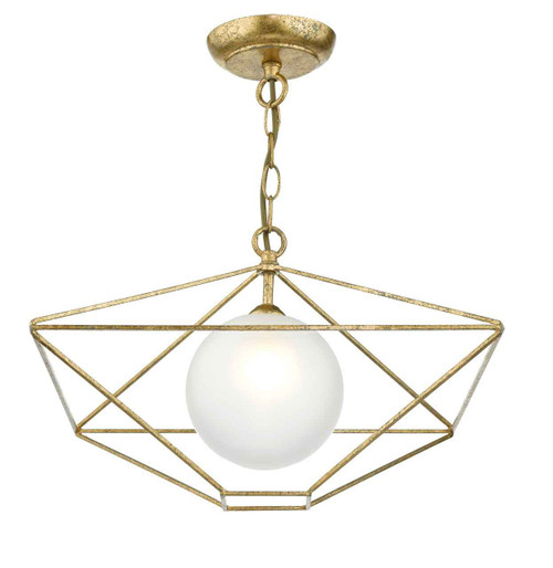 Orsini 1 Light Antique Gold with Opal Glass Shade Pendant Light