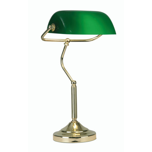 Oaks Lighting Bankers Polished Brass with Green Shade Table Lamp 