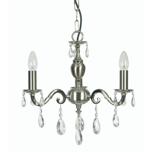 Oaks Lighting Risborough 3 Light Satin Nickel with Crystal Pendant Light 