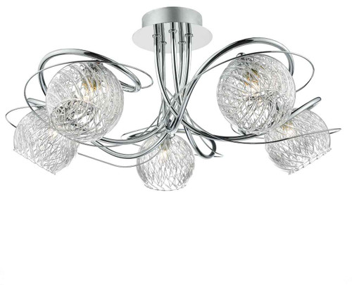 Rehan 5 Light Polished Chrome and Glass Semi Flush Ceiling Light