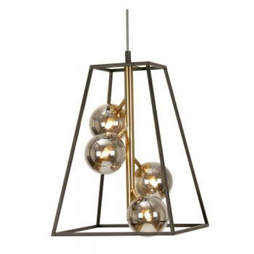 Oaks Lighting Tere 4 Light Black with Gold and Smoke Glass Sphere Pendant Light 