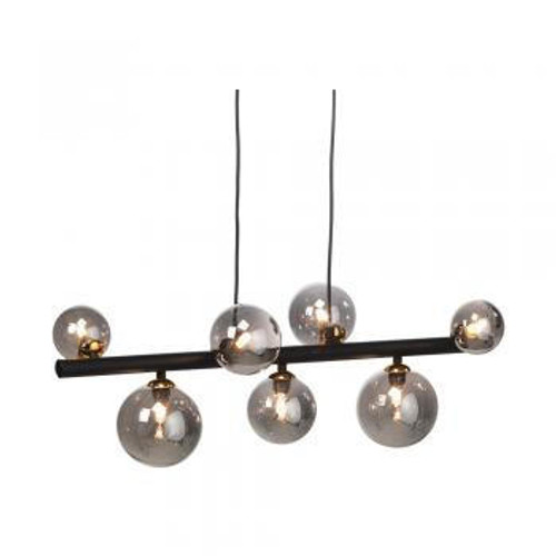 Oaks Lighting Tere 7 Light Black with Gold and Smoke Glass Sphere Bar Pendant Light 