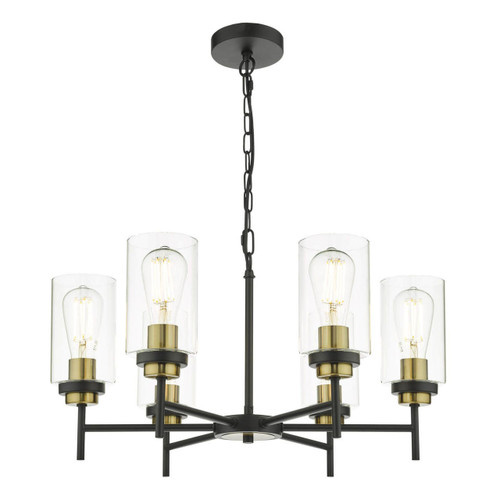 Dar Lighting Abel 6 Light Satin Black with Glass Pendant Light 