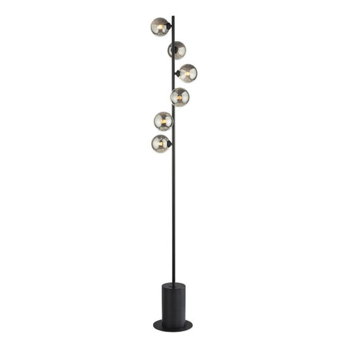 Dar Lighting Spiral 6 Light Black with Smoked Glass Spheres Floor Lamp 