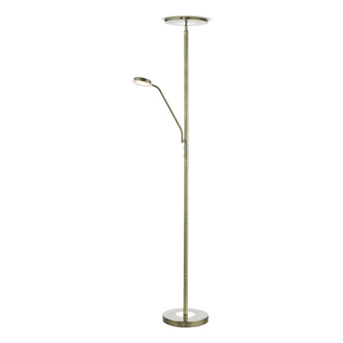 Dar Lighting Shelby Mother & Child 2 Light Antique Brass with Adjustable Reading Light LED Floor Lamp 