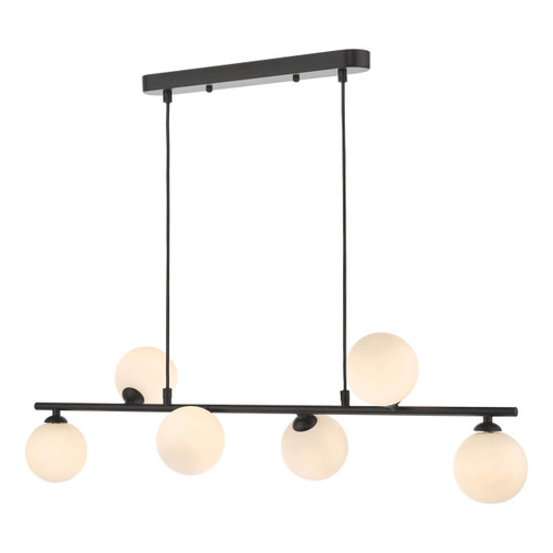 Dar Lighting Spiral 6 Light Black with Opal Glass Spheres Bar Pendant Light 